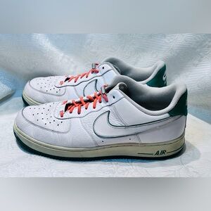 NIKE AIR FORCE 1'07 PRM WHITE/GREEN SIZE MEN'S 10.5 Orange Laces